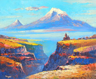 Painting titled "Ararat (60x50cm oil…" by Hayk Miqayelyan, Original Artwork, Oil Mounted on Wood Stretcher frame