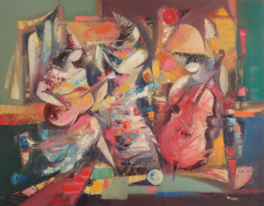 Painting titled "Abstract jazz - 1 (…" by Hayk Miqayelyan, Original Artwork, Oil Mounted on Wood Stretcher frame