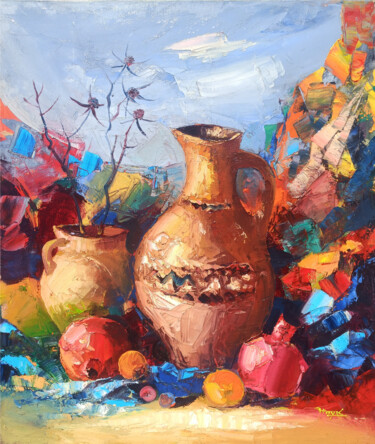Painting titled "Still life" by Hayk Miqayelyan, Original Artwork, Oil Mounted on Wood Stretcher frame