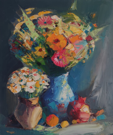 Peinture intitulée "Still life with flo…" par Hayk Miqayelyan, Œuvre d'art originale, Huile Monté sur Châssis en bois