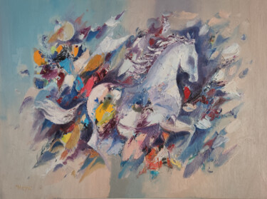 Painting titled "White dream" by Hayk Miqayelyan, Original Artwork, Oil Mounted on Cardboard