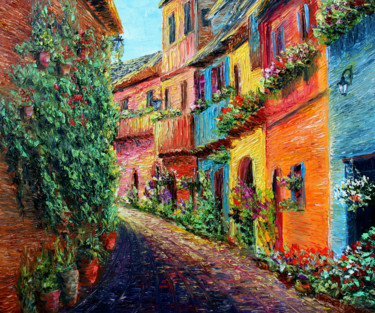 Painting titled "Colorful Street" by Haykuhi Khachatryan, Original Artwork, Oil