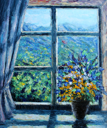 Painting titled "A view from window" by Haykuhi Khachatryan, Original Artwork, Oil