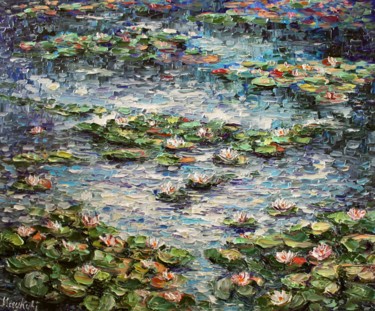 Painting titled "Water Lilies" by Haykuhi Khachatryan, Original Artwork, Oil