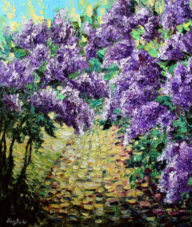 Painting titled "Lilac Trees" by Haykuhi Khachatryan, Original Artwork, Oil