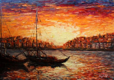 Painting titled "Sunset in Portugal" by Haykuhi Khachatryan, Original Artwork, Oil