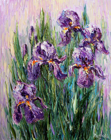 Schilderij getiteld "Just Irises" door Haykuhi Khachatryan, Origineel Kunstwerk, Olie