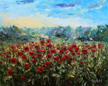 Картина под названием "Field of flowers" - Haykuhi Khachatryan, Подлинное произведение искусства, Масло