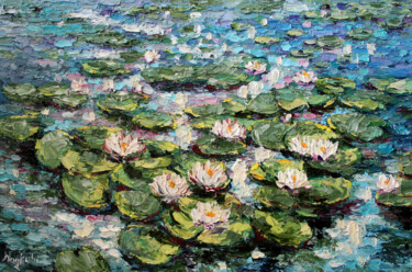 Painting titled "Water Lily Pond" by Haykuhi Khachatryan, Original Artwork, Oil