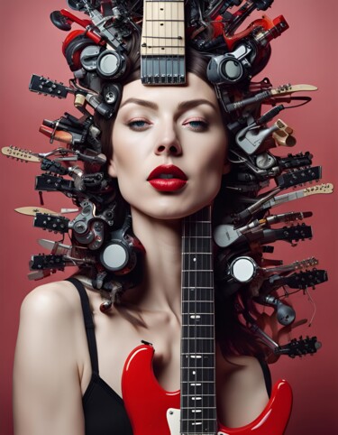 "Guitar Love" başlıklı Dijital Sanat Hazel tarafından, Orijinal sanat, AI tarafından oluşturulan görüntü