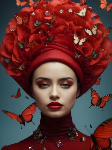 Digitale Kunst getiteld "Scarlet Reverie" door Hazel, Origineel Kunstwerk, Gemanipuleerde fotografie
