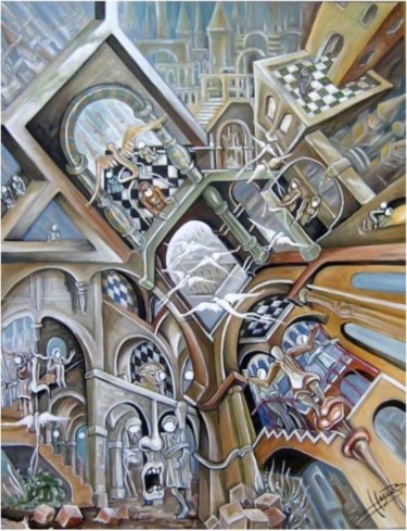 Painting titled "Monde IV, l'évasion" by Hazoo, Original Artwork