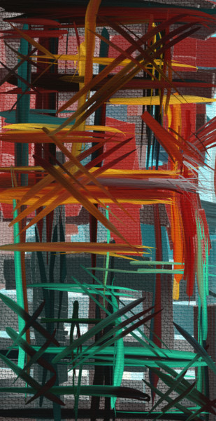 Arts numériques intitulée "Light town green red" par Hugh, Hugues Burger, Œuvre d'art originale, Peinture numérique