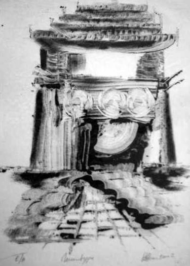 Dessin intitulée "Temple de papier" par Hbron, Œuvre d'art originale