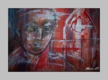Peinture intitulée "coeur ponceau" par Hbron, Œuvre d'art originale