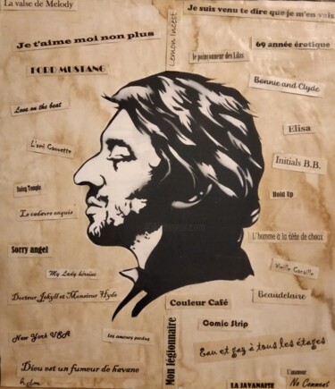 Collages getiteld "Gainsbourg" door Hdm, Origineel Kunstwerk, Stencil