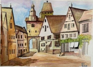 Painting titled "Rothenburg in Germa…" by Cheng Chen, Original Artwork, Watercolor