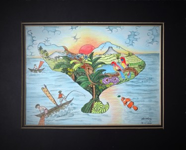 Pittura intitolato "Bali Life" da Cheng Chen, Opera d'arte originale, Acquarello