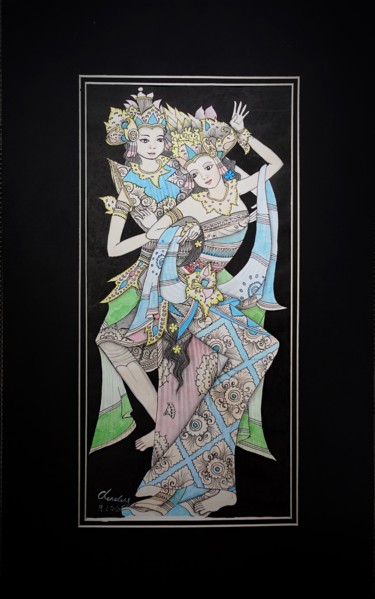 Malarstwo zatytułowany „Balinese Couple God” autorstwa Cheng Chen, Oryginalna praca, Akwarela