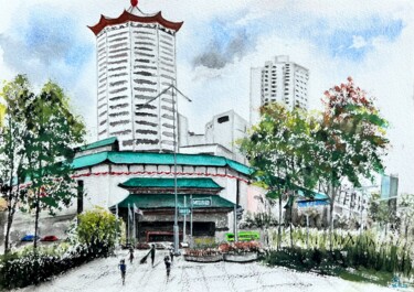 Painting titled "Orchard Singapore" by Cheng Chen, Original Artwork, Watercolor