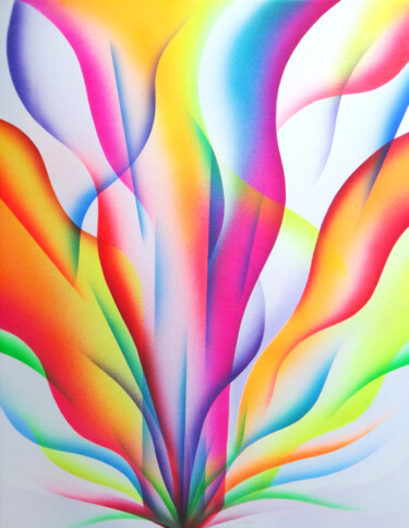 Painting titled "Spring" by Heather Crowther, Original Artwork, Airbrush Mounted on Wood Stretcher frame