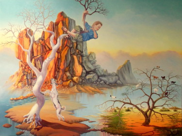 Peinture intitulée "A dream of Pan Nick" par Gyuri Lohmuller, Œuvre d'art originale, Huile Monté sur Châssis en bois