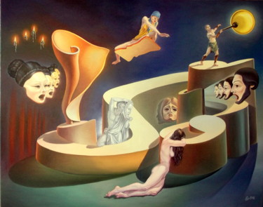 Peinture intitulée "Life as a stage" par Gyuri Lohmuller, Œuvre d'art originale, Huile Monté sur Châssis en bois