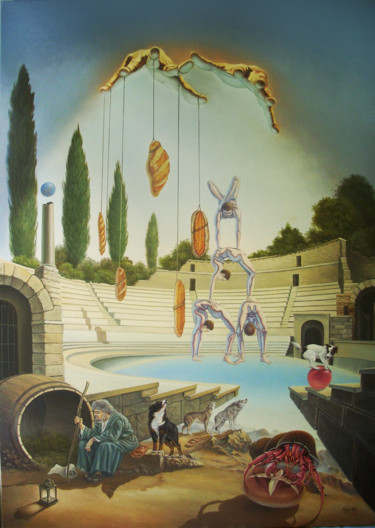 Peinture intitulée "Pane et circenses" par Gyuri Lohmuller, Œuvre d'art originale, Huile