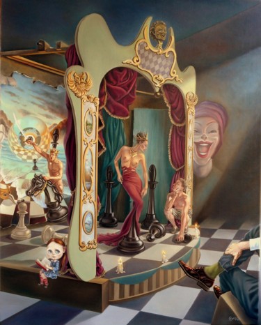 Pintura intitulada "Dramatic chess love…" por Gyuri Lohmuller, Obras de arte originais, Óleo