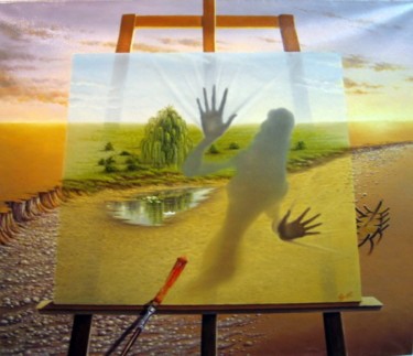 Painting titled "Willow on riverside…" by Gyuri Lohmuller, Original Artwork, Oil