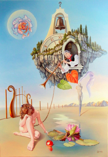 Painting titled "between two worlds…" by Gyuri Lohmuller, Original Artwork, Oil Mounted on Wood Stretcher frame