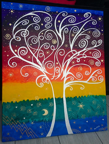 Peinture intitulée ""L'Arbre-Univers"" par Heaven'S, Œuvre d'art originale, Acrylique