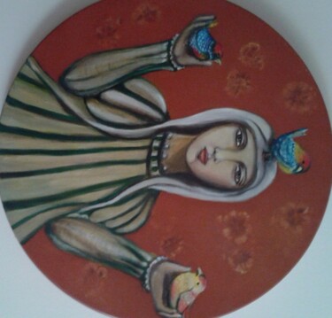 Painting titled "la mujer medieval c…" by Hebe Beatriz Alioto, Original Artwork, Oil