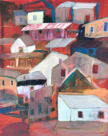 Pintura titulada "Favela Rouge" por Eric Hebert, Obra de arte original, Oleo