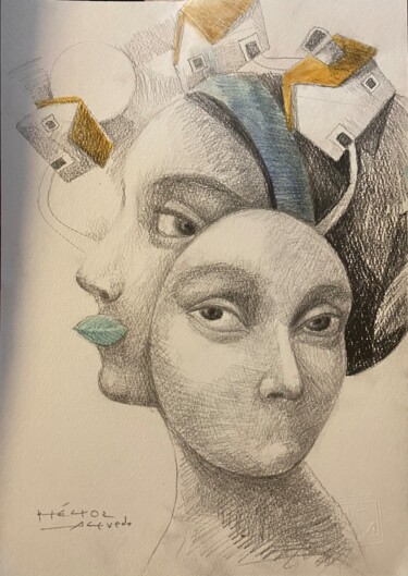 Desenho intitulada "Mujer IV" por Hector Acevedo, Obras de arte originais, Lápis