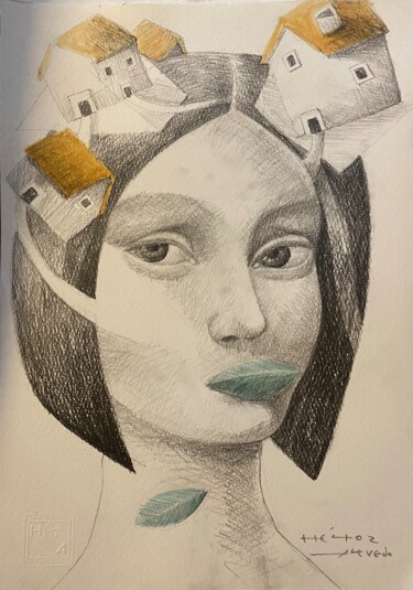 Dibujo titulada "Mujer I" por Hector Acevedo, Obra de arte original, Lápiz
