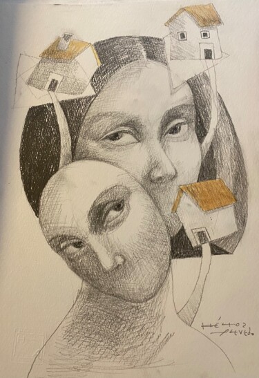 Рисунок под названием "Mujer II" - Hector Acevedo, Подлинное произведение искусства, Карандаш