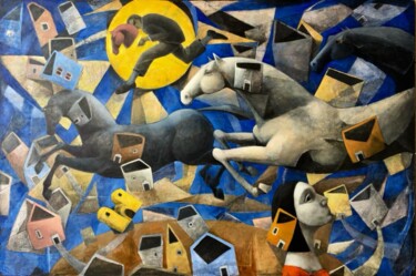 Pintura titulada "Cabalgata Nocturna" por Hector Acevedo, Obra de arte original, Oleo