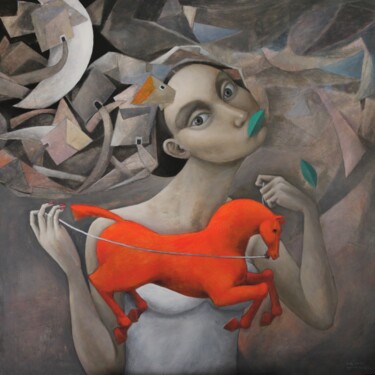 Картина под названием "Luz de luna" - Hector Acevedo, Подлинное произведение искусства, Масло Установлен на Деревянная рама…