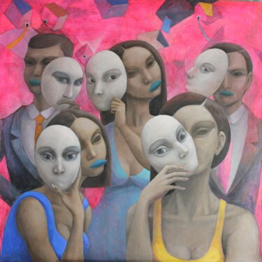 Painting titled "Carnaval II" by Hector Acevedo, Original Artwork, Oil Mounted on Wood Stretcher frame