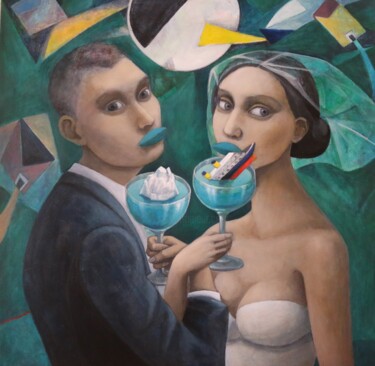 Malarstwo zatytułowany „Toast” autorstwa Hector Acevedo, Oryginalna praca, Olej Zamontowany na Drewniana rama noszy