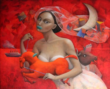 Pintura intitulada "El viaje de Ariadna" por Hector Acevedo, Obras de arte originais, Óleo