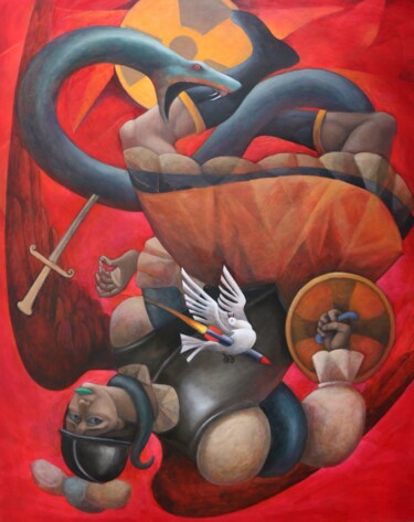 Schilderij getiteld "El último vuelo" door Hector Acevedo, Origineel Kunstwerk, Olie