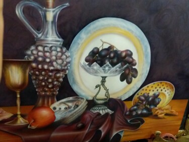 Painting titled "Bodegon Europeo" by Hector Mario Restrepo Salazar (EL ARTE HECHO A MANO), Original Artwork, Oil