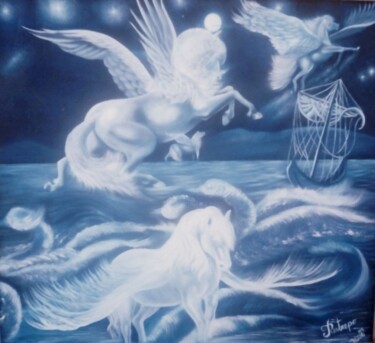 Картина под названием "pegasos y cisnes en…" - Hector Mario Restrepo Salazar (EL ARTE HECHO A MANO), Подлинное произведение…
