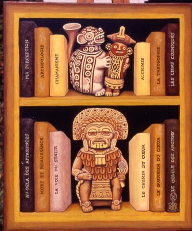 Peinture intitulée "Bibliotheque Chaman" par Hector Toro, Œuvre d'art originale, Huile