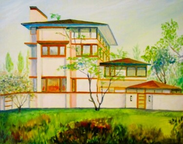 Painting titled "Martin House" by Bert Hermans, Original Artwork, Oil Mounted on Wood Panel