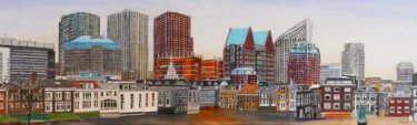 Painting titled "Panorama The Hague" by Bert Hermans, Original Artwork, Oil Mounted on Wood Panel
