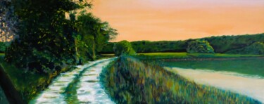 Painting titled "Small Road near Fen" by Bert Hermans, Original Artwork, Oil Mounted on Wood Panel