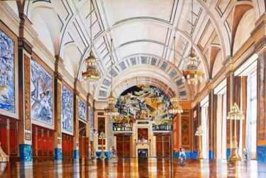 Painting titled "Civic Hall -Town Ha…" by Bert Hermans, Original Artwork, Oil Mounted on Wood Panel